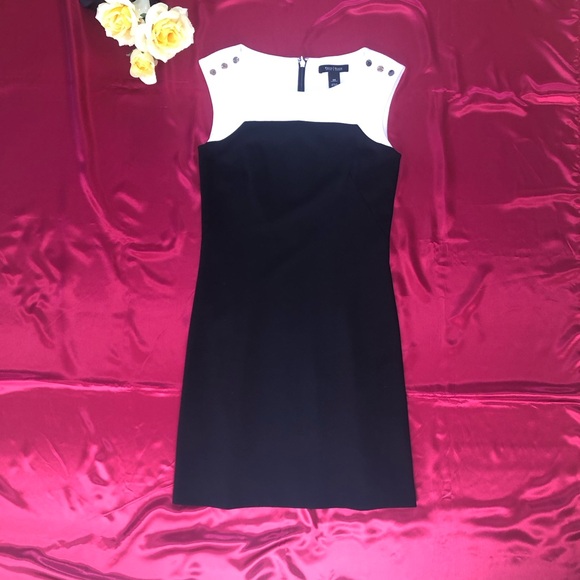 White House and Black Market Black & White Color block Sleeveless A Line Dress - Picture 4 of 9
